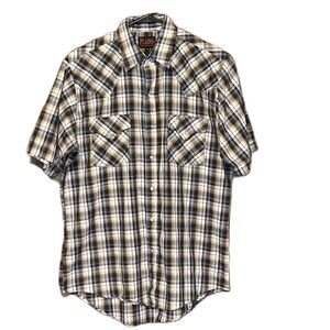 Plains Western Wear Men’s Short Sleeve Casual Classic Plaid Pearl Snaps Medium
